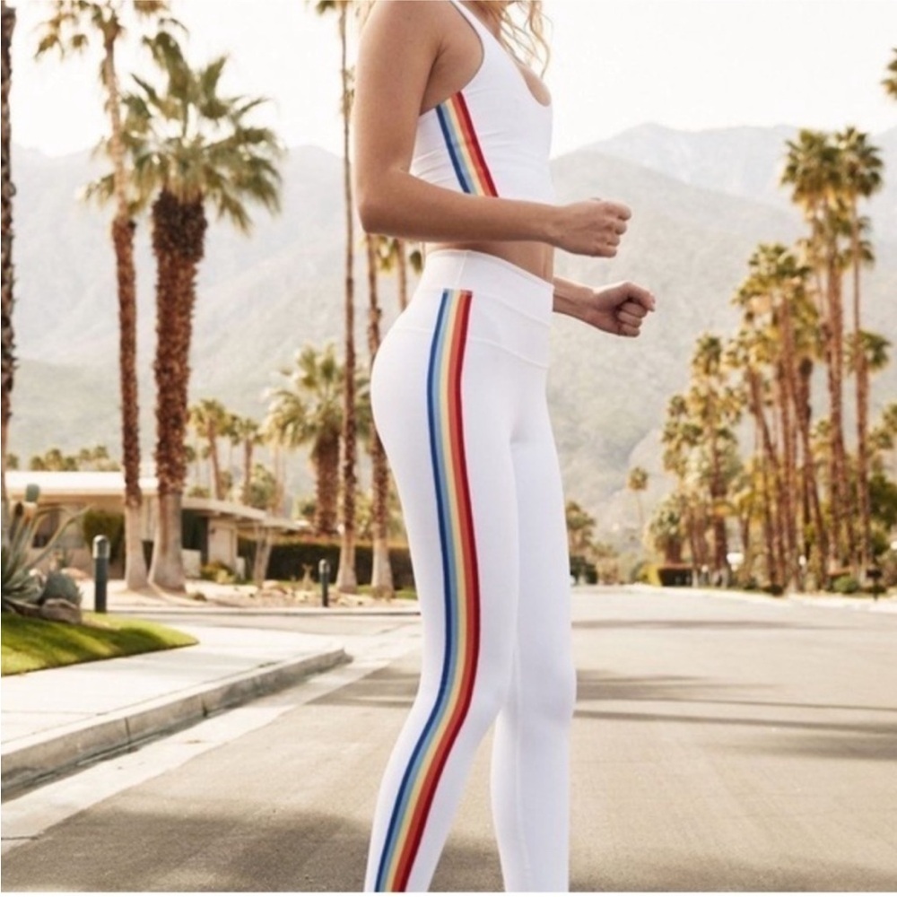 Spiritual Gangster White Leggings with Colorful Stripes